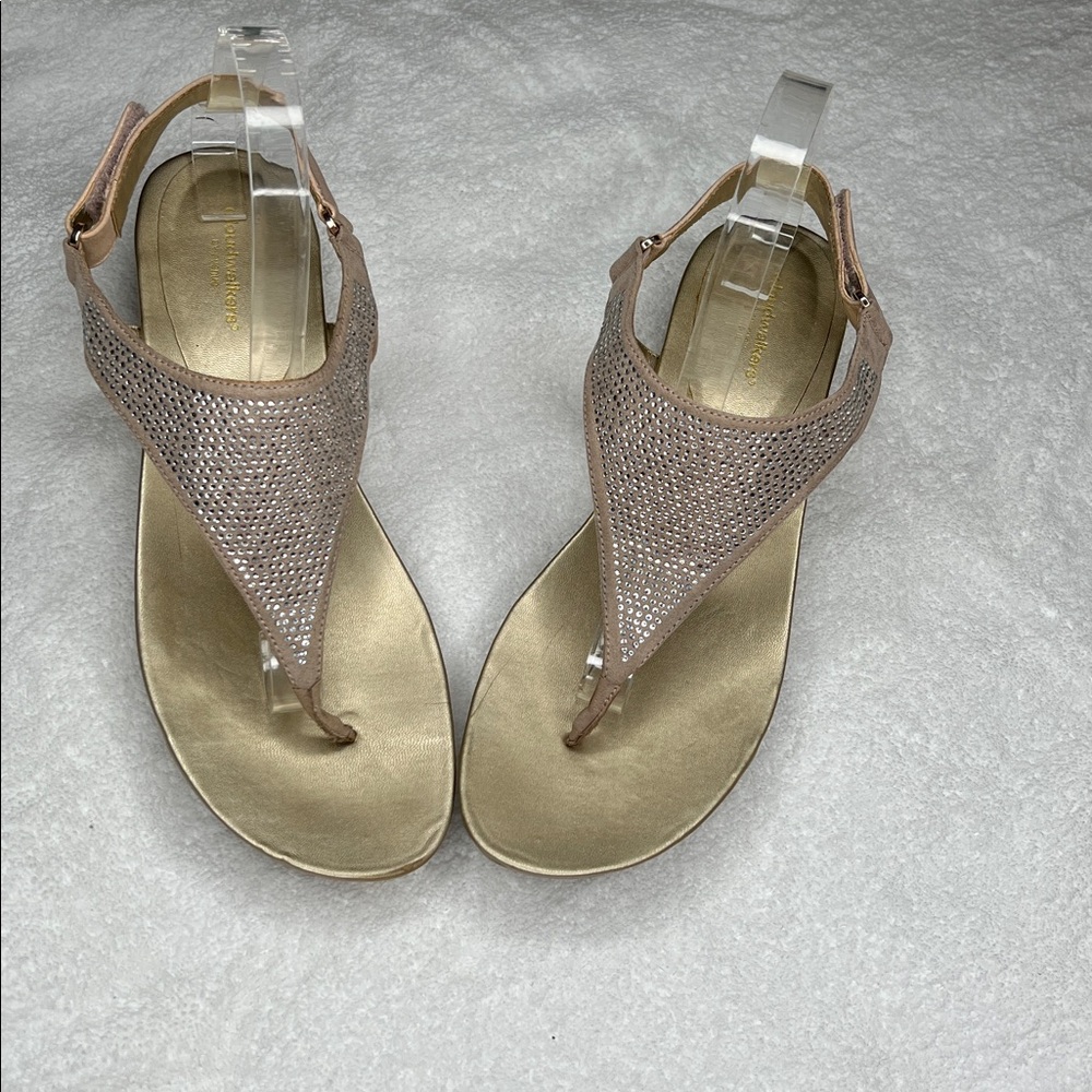 CLOUDWALKERS by Avenue 10W Cammie Comfort Wedge Cutout Gold Rhinestone Sandals